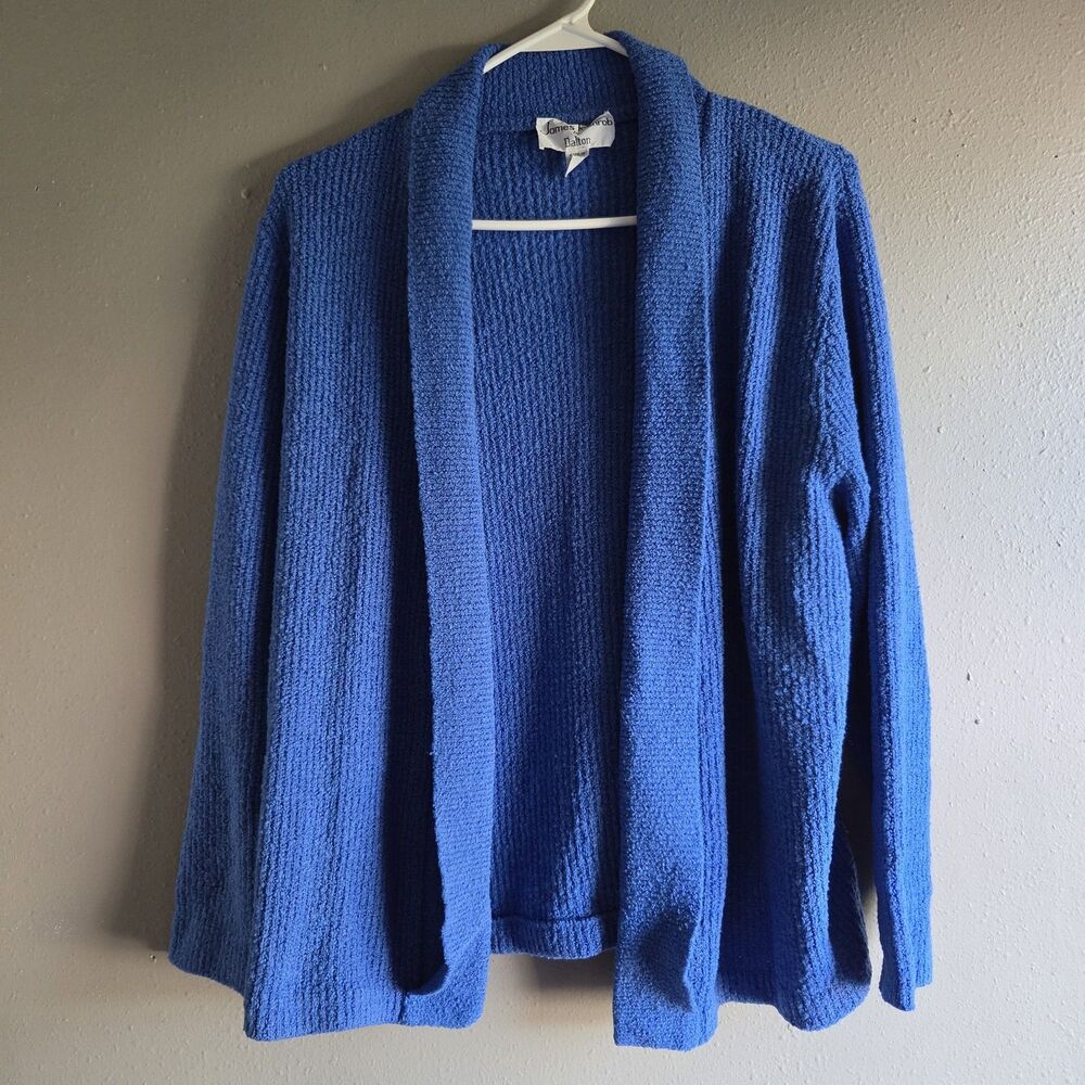Vintage ILGWU Union Made Cobalt Blue Open Cardigan Sweater M Textured Knit